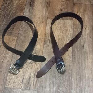 2 Men's Black and Brown Faux Leather Belts Vintage Timeless
